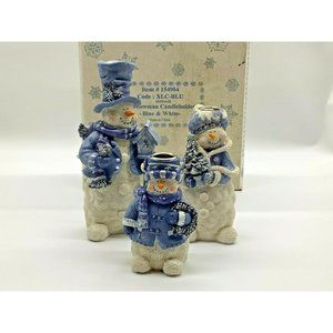 Snowman Blue and White Candleholders, Set of 3